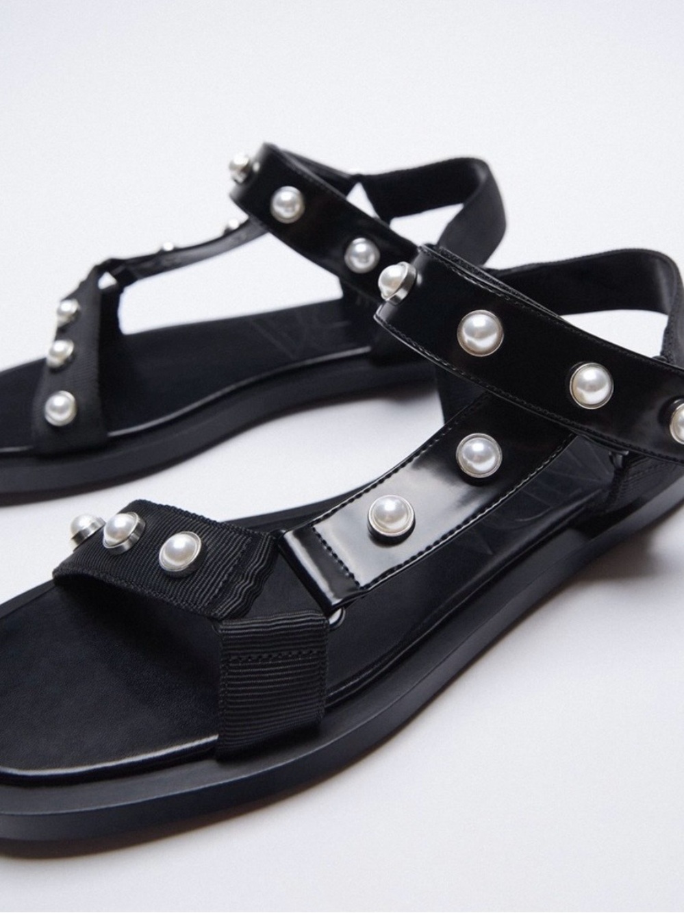 Zara Black Pearl-Embellished Strappy Sandals